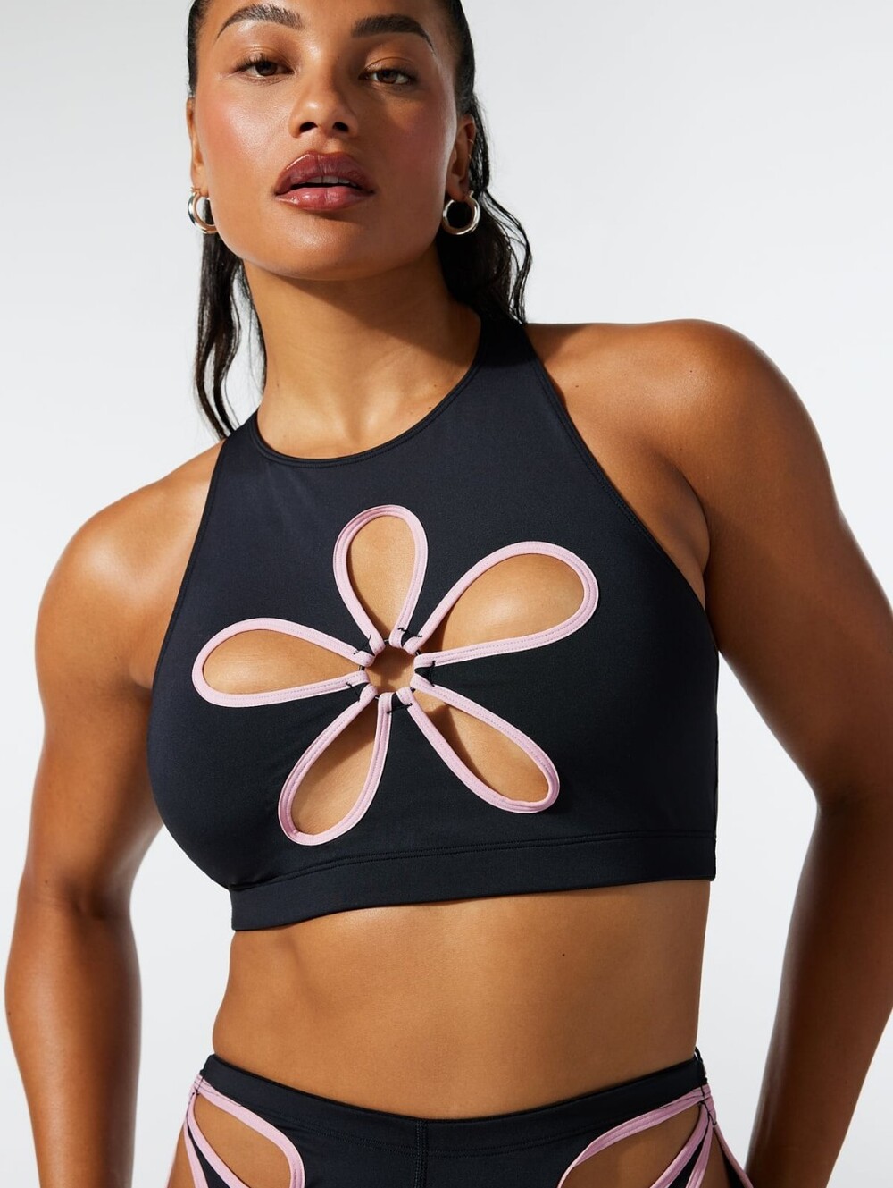 Savage X Fenty Black & Pink Flower Pop Cutout Tank Women's Size XS 0-2 - Picture 1 of 7